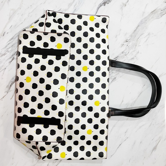 Black and Yellow Polka Dot and Apple Kate Spade Tote Large Purse - Picture 14 of 16
